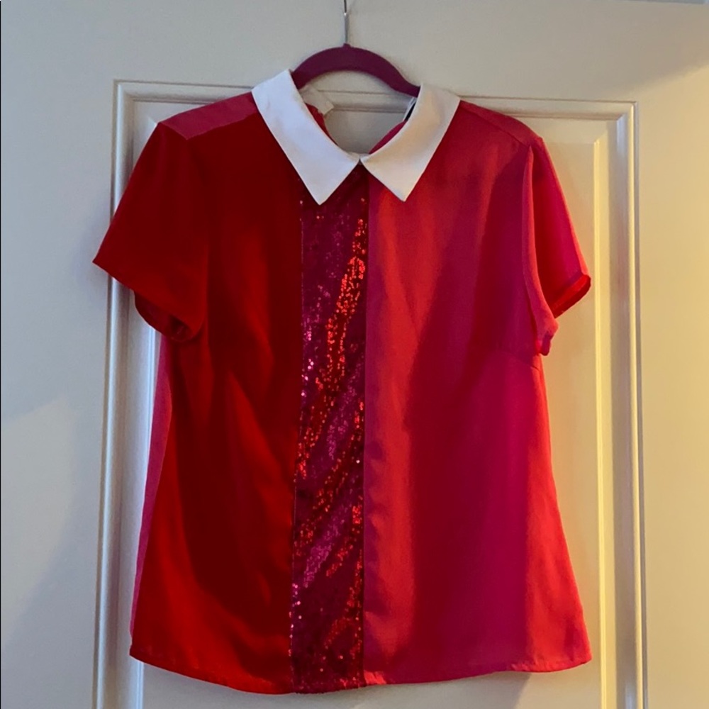 Color block sequin blouse